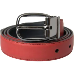 Dolce & Gabbana Red Leather Silver Metal Buckle Belt Men