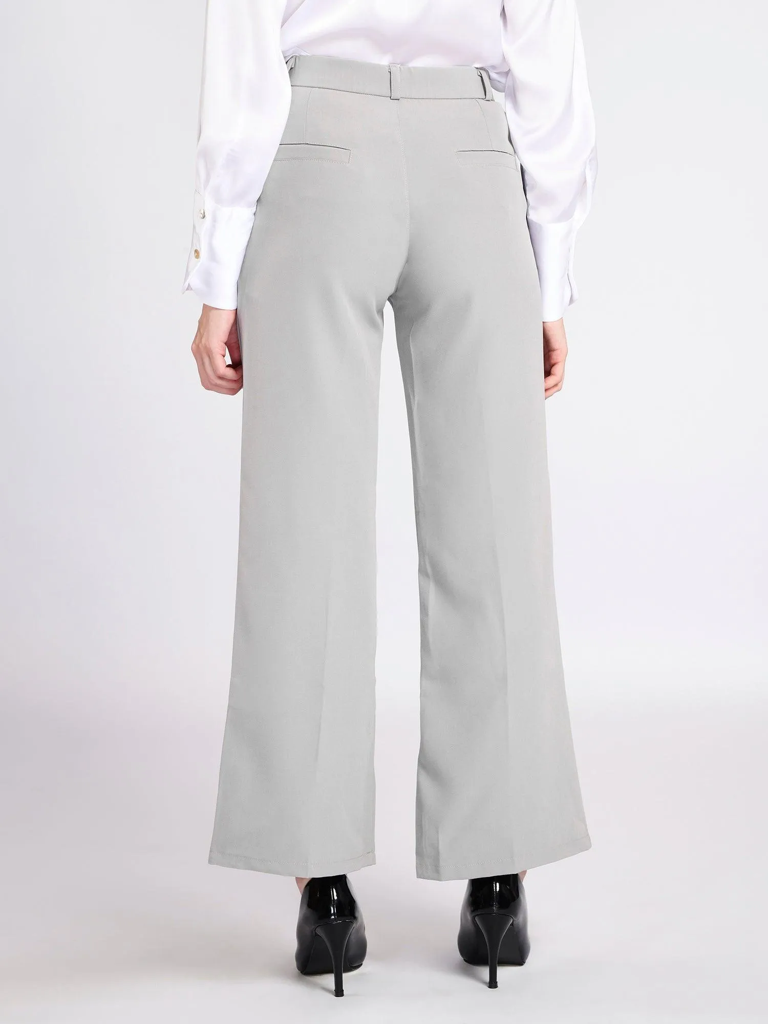 Dolce Divaa Women Wide Leg Formal Pants - Light Grey