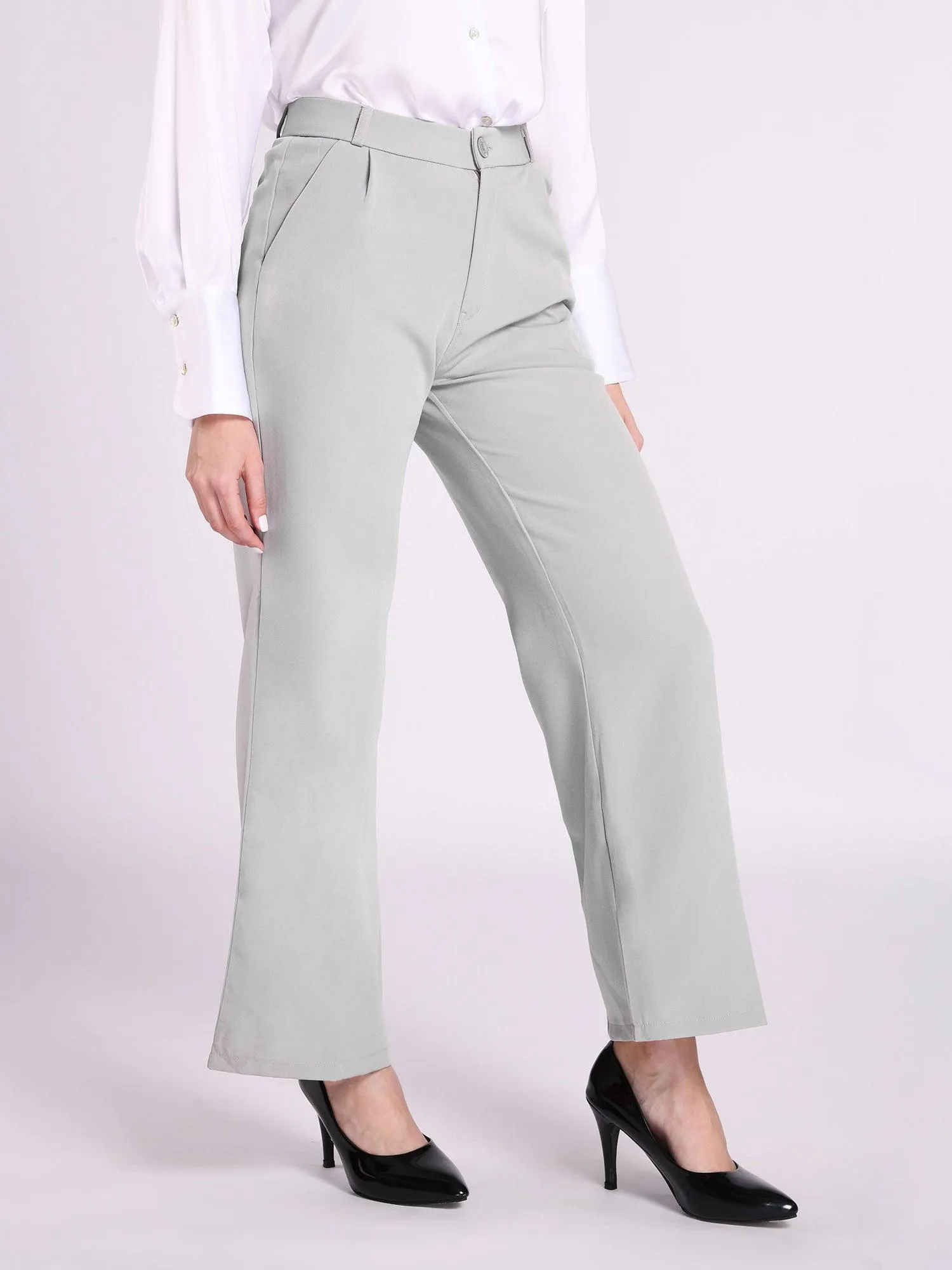 Dolce Divaa Women Wide Leg Formal Pants - Light Grey