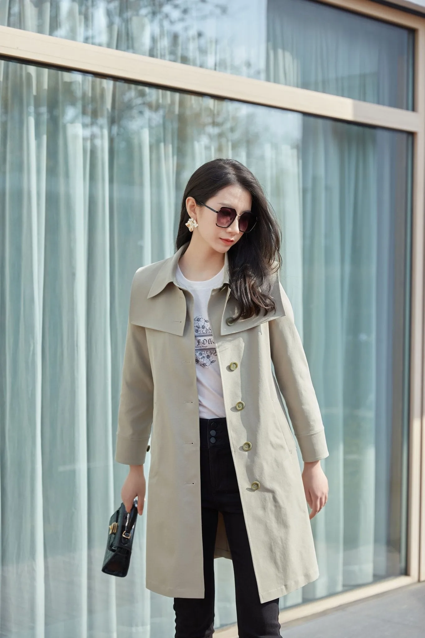 Dolphin Gray Long Belted Trench Coat