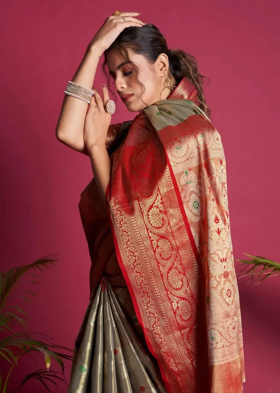 Dolphin Grey Kanjivaram Silk  Saree