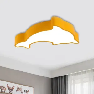 Dolphin LED Ceiling Light for Children's Bedroom - White/Red/Yellow Acrylic Flush Mount Fixture