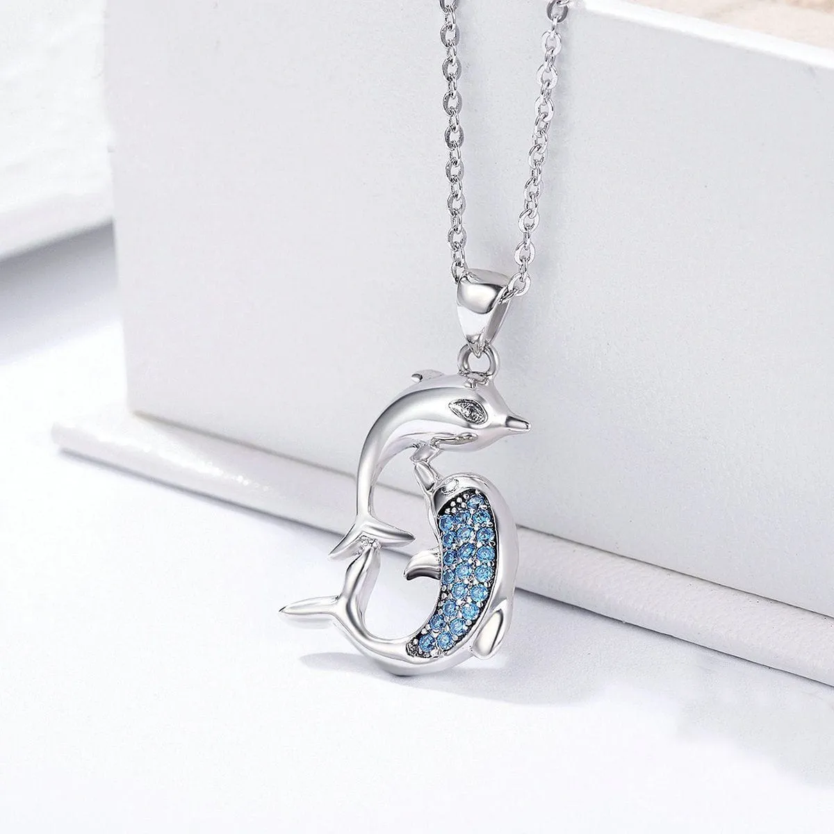 Dolphin Necklaces (4 Styles) in 925 Silver with Blue Cubic Zirconia