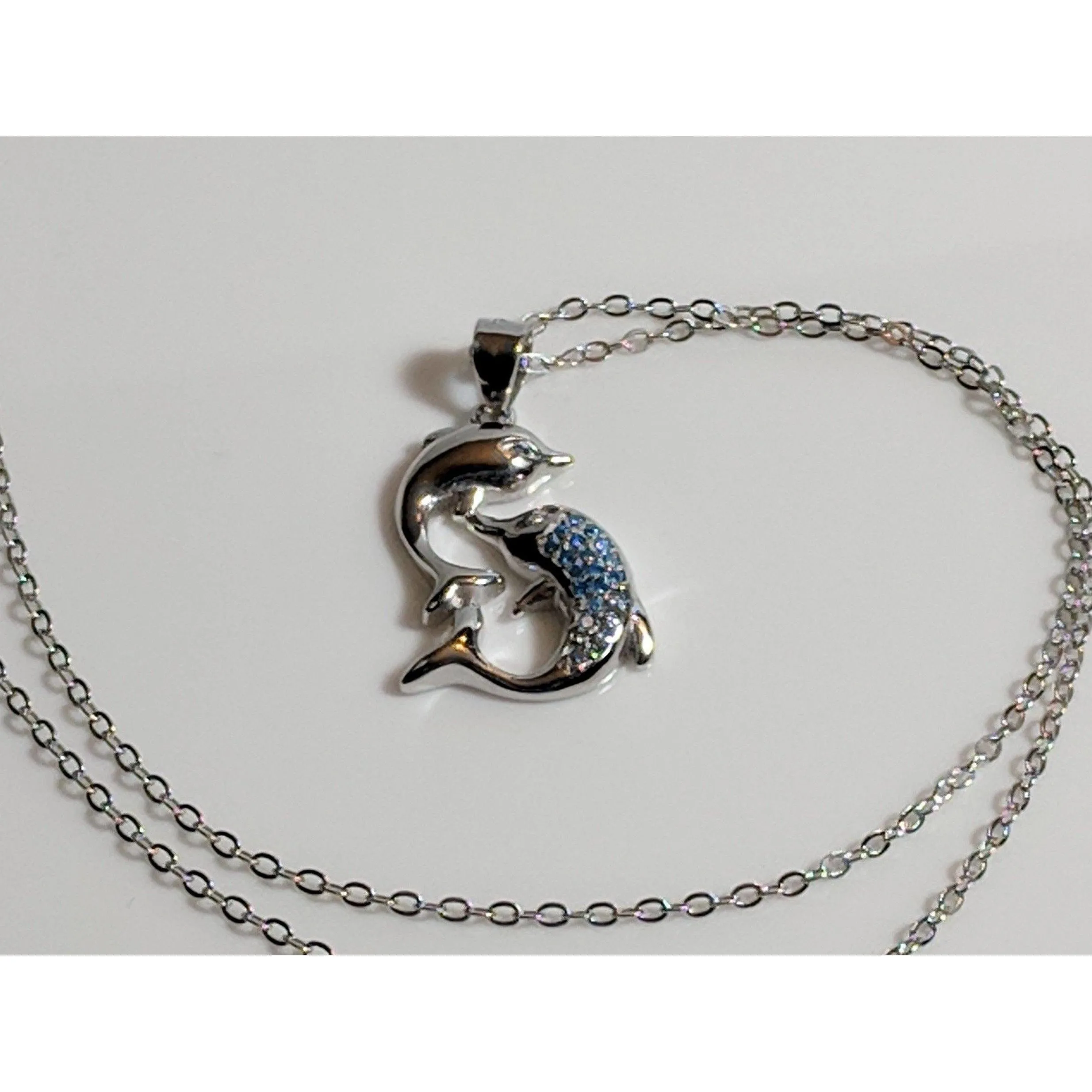 Dolphin Necklaces (4 Styles) in 925 Silver with Blue Cubic Zirconia