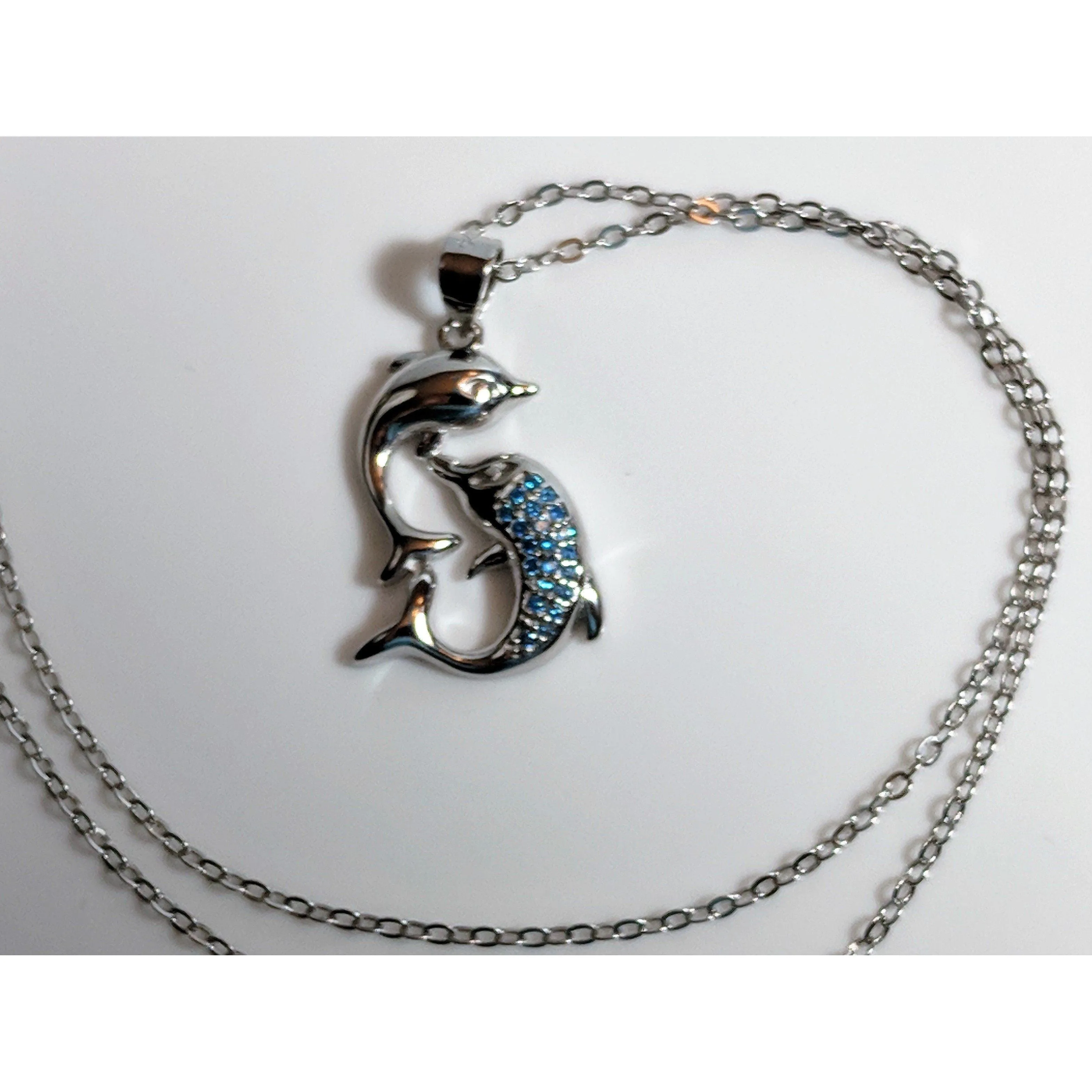 Dolphin Necklaces (4 Styles) in 925 Silver with Blue Cubic Zirconia