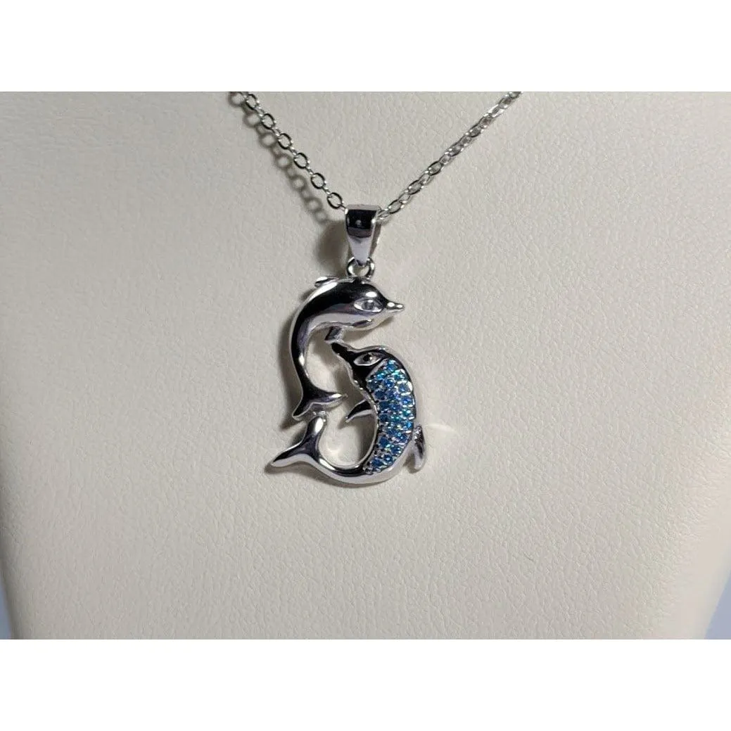 Dolphin Necklaces (4 Styles) in 925 Silver with Blue Cubic Zirconia