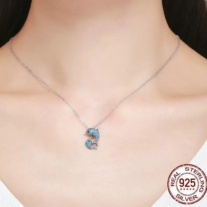 Dolphin Necklaces (4 Styles) in 925 Silver with Blue Cubic Zirconia