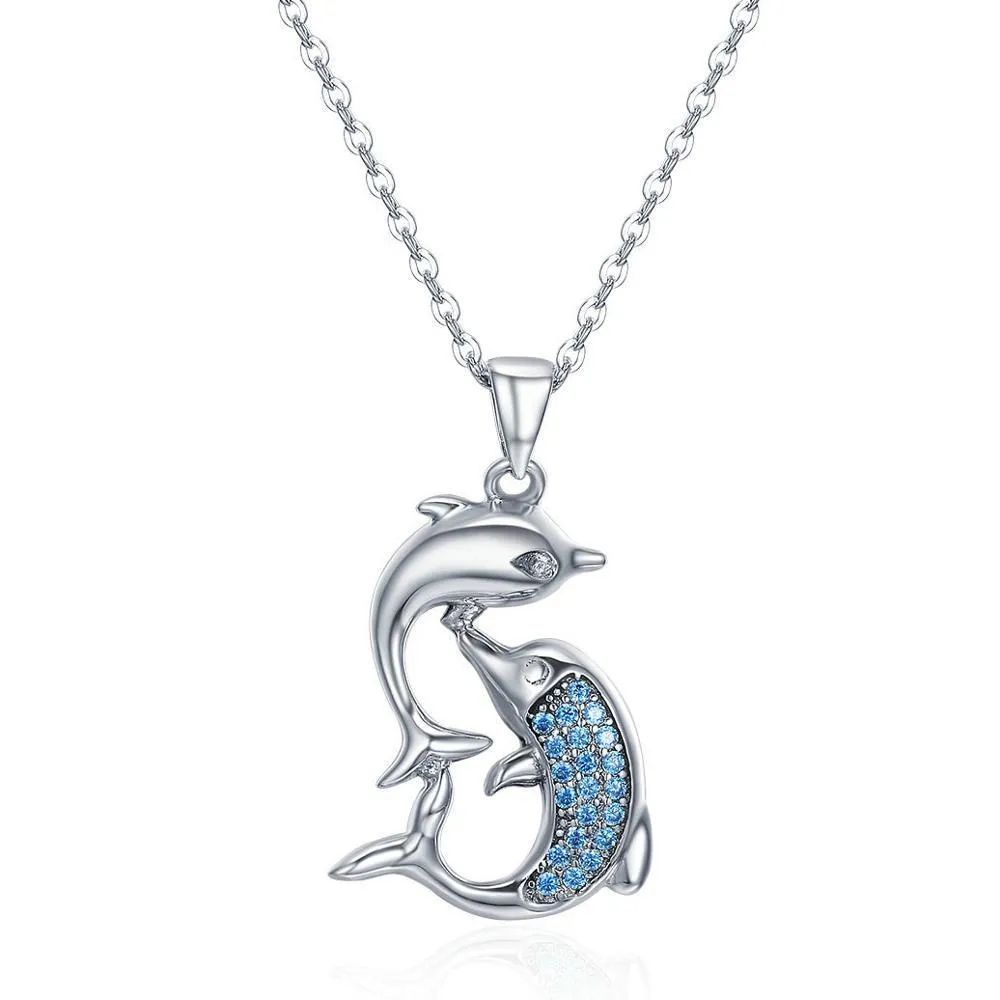 Dolphin Necklaces (4 Styles) in 925 Silver with Blue Cubic Zirconia