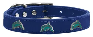 Dolphin Widget Genuine Leather Dog Collar Blue 12