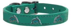 Dolphin Widget Genuine Leather Dog Collar Jade 12