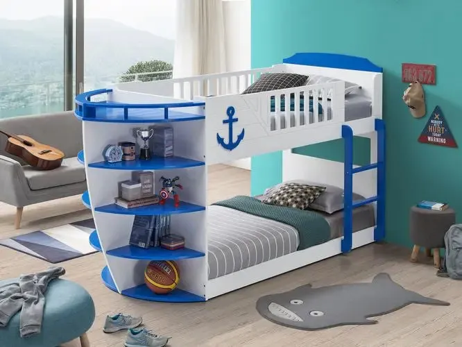 Dominic Boat Style Twin/Twin Bunk Bed, Sky Blue Finish