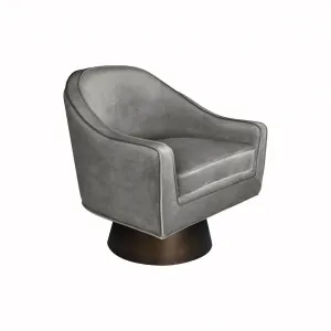 Dominic Grey Velvet & Bronze Swivel Chair