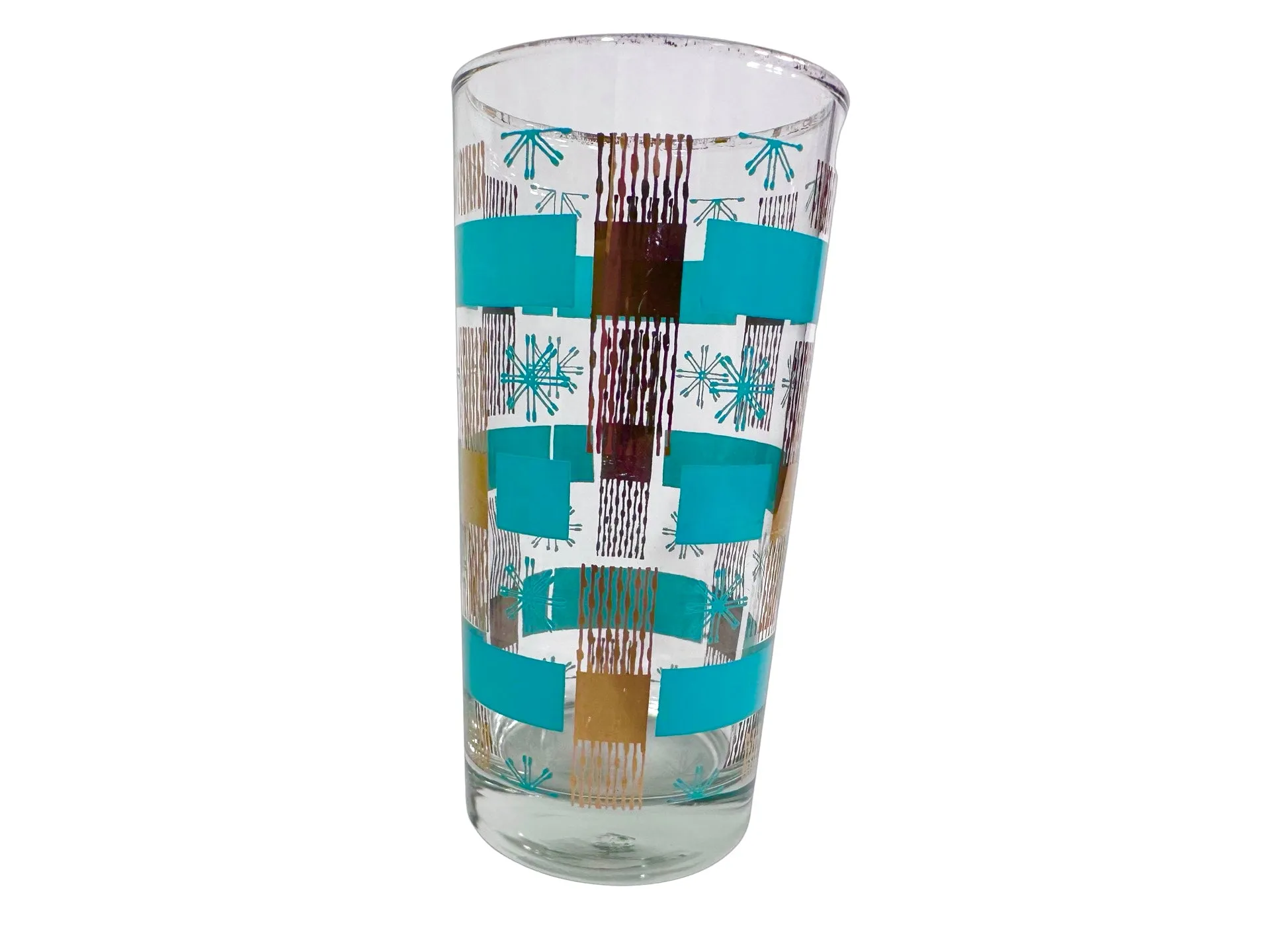 Dominion Glass Mid-Century Turquoise and Gold Snowflakes Glasses (Set of 4)