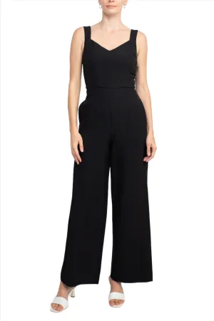 Donna Ricco V-Neck Sleeveless Zipper Back Pockets Solid Crepe Jumpsuit