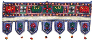 Door Hanging India Gorgeous Mirror Work Toran Indian Decor (Blue, 34 x 13 inches)