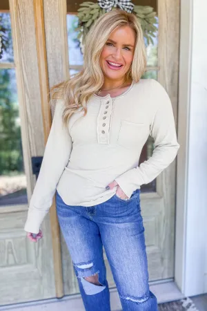 *DOORBUSTER* Shelby Button Down Washed Long Sleeve Waffle Knit Top *FINAL SALE*