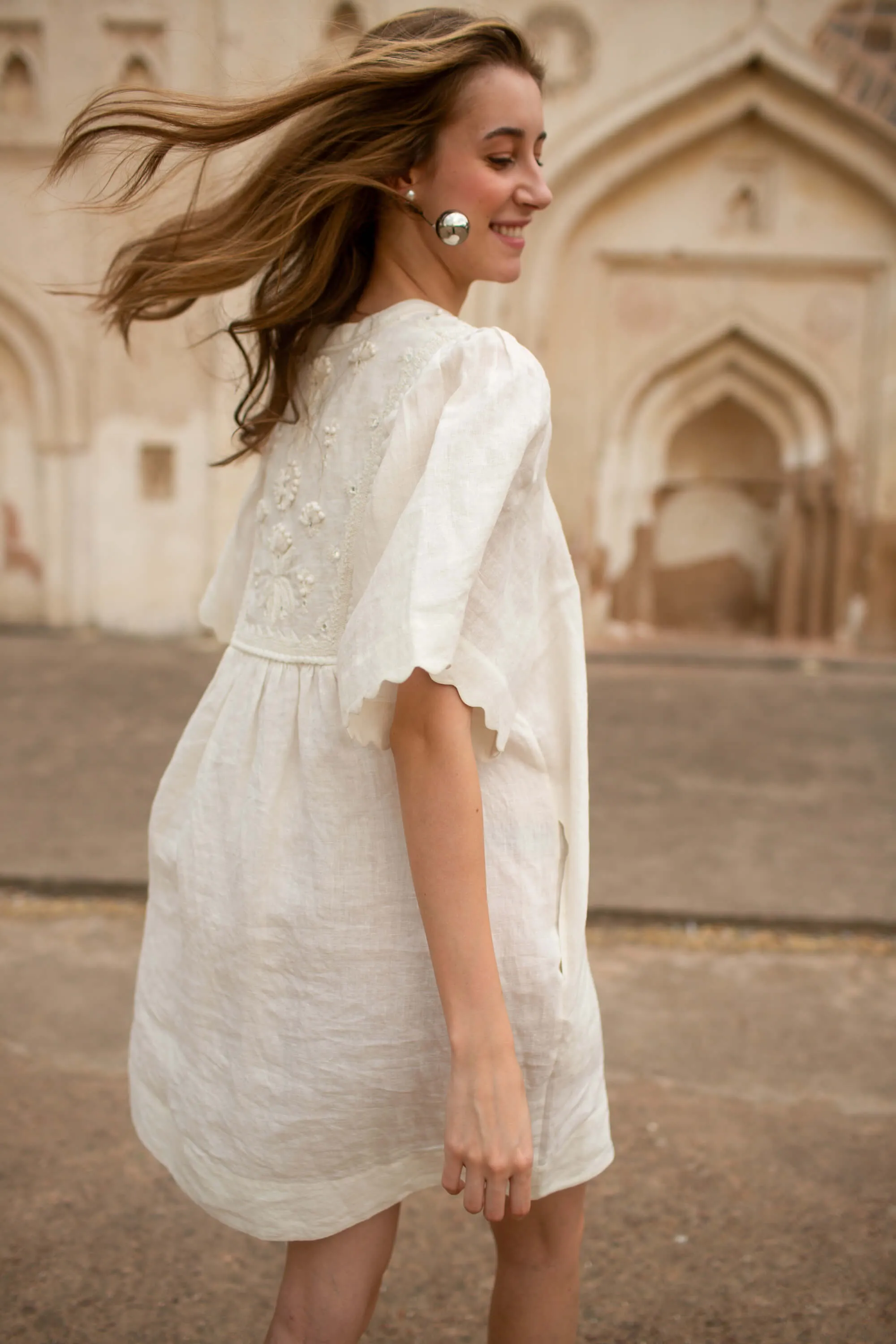 Dorra Embroidered Yoke Linen Tunic Simply White