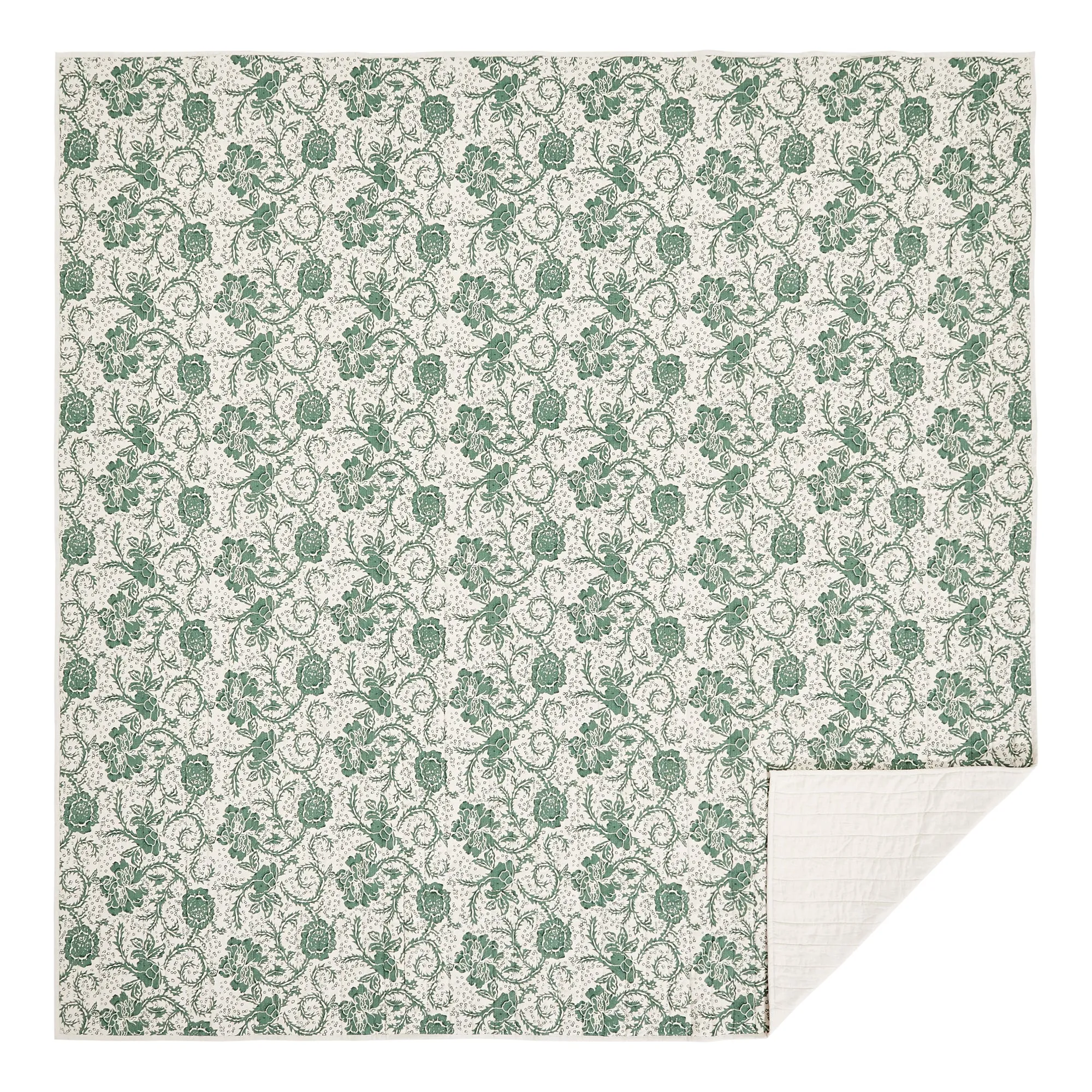 Dorset Green Floral Quilted Coverlet