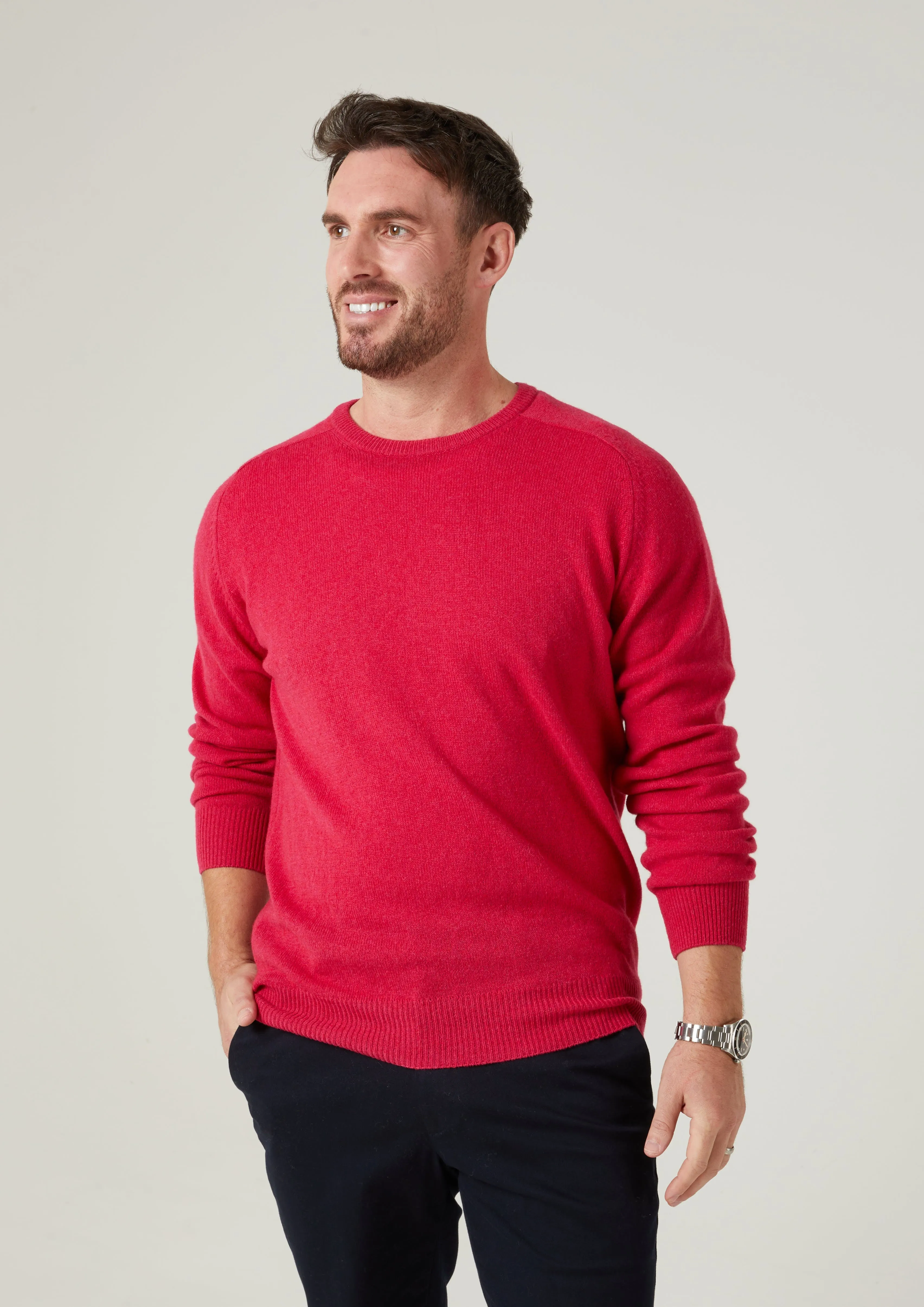 Dorset Men's Lambswool Jumper in Raspberry - Classic Fit