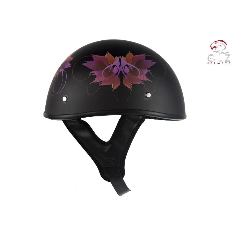 DOT Approved Low Profile Flat Black Motorcycle Helmet With Fairy & Flowers