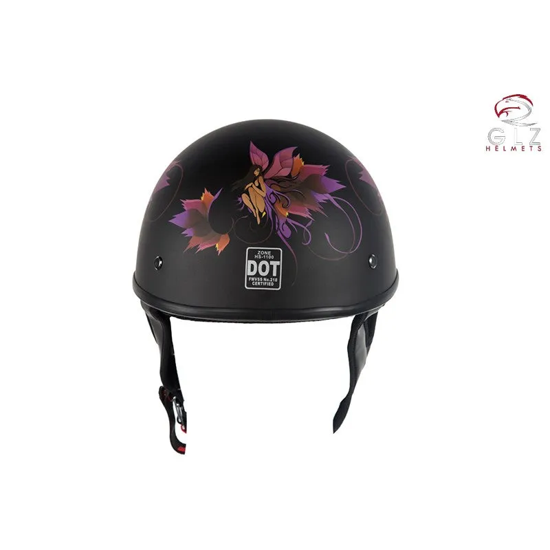 DOT Approved Low Profile Flat Black Motorcycle Helmet With Fairy & Flowers