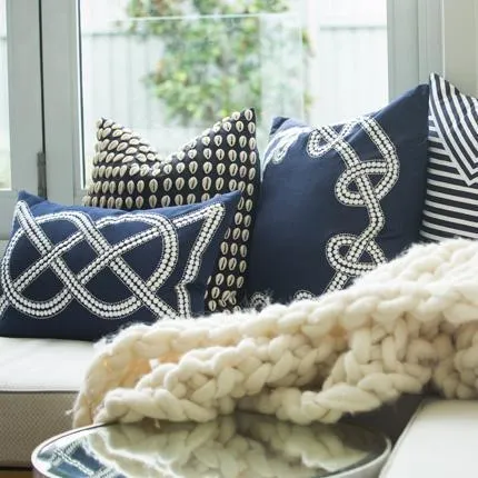 Dot Chain Knot Navy Lounge Cushion 55x55cm