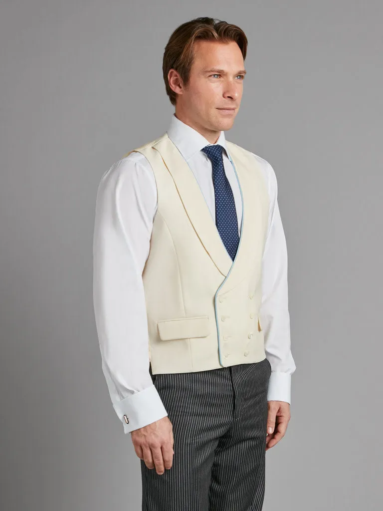 Double Breasted Wool Vest With Piping - Cream