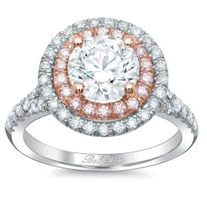 Double Halo Engagement Ring with Pink Diamonds for Round