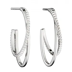 Double Hoop Diamond Cut Texture Plain Silver Earrings E5792