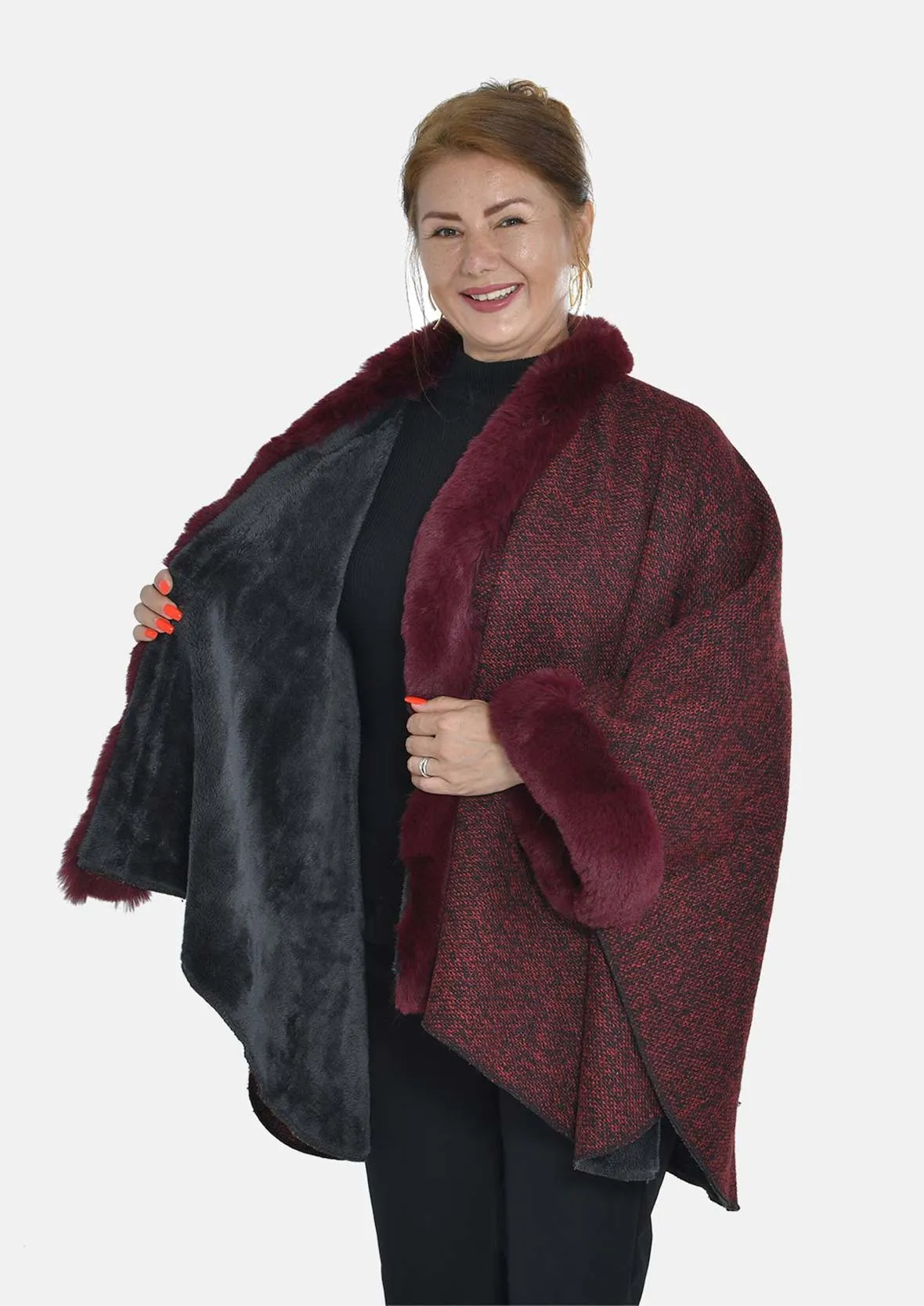 Double Knit Faux Fur Kimono