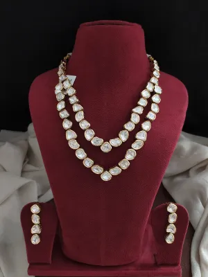 Double Layered Kundan Necklace Set with Unshaped Kundan Stones