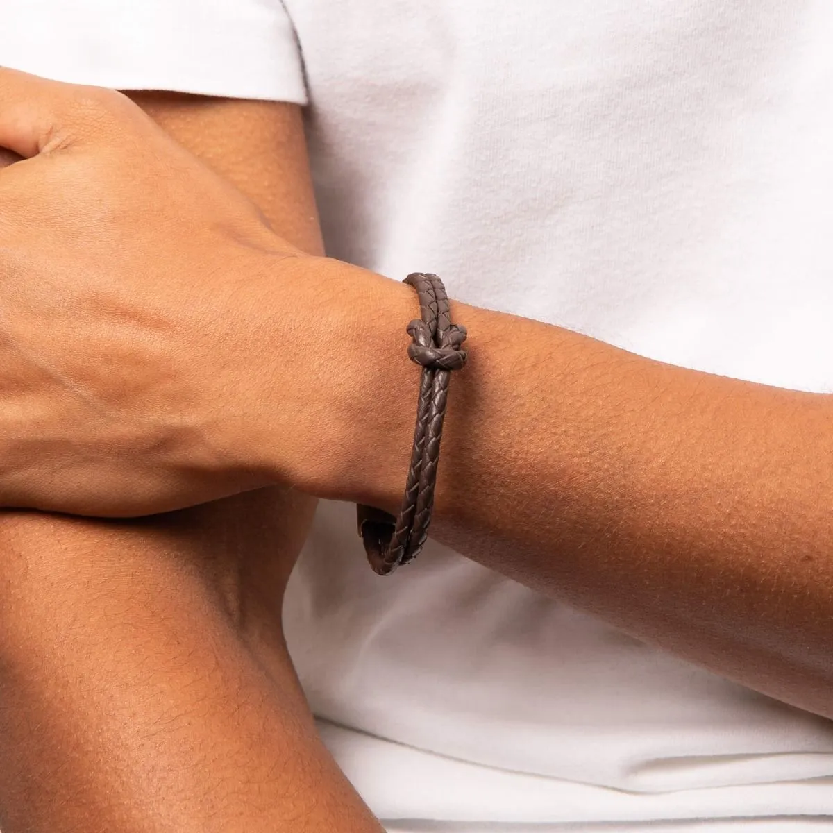 Double Row Knot Brown Leather Bracelet