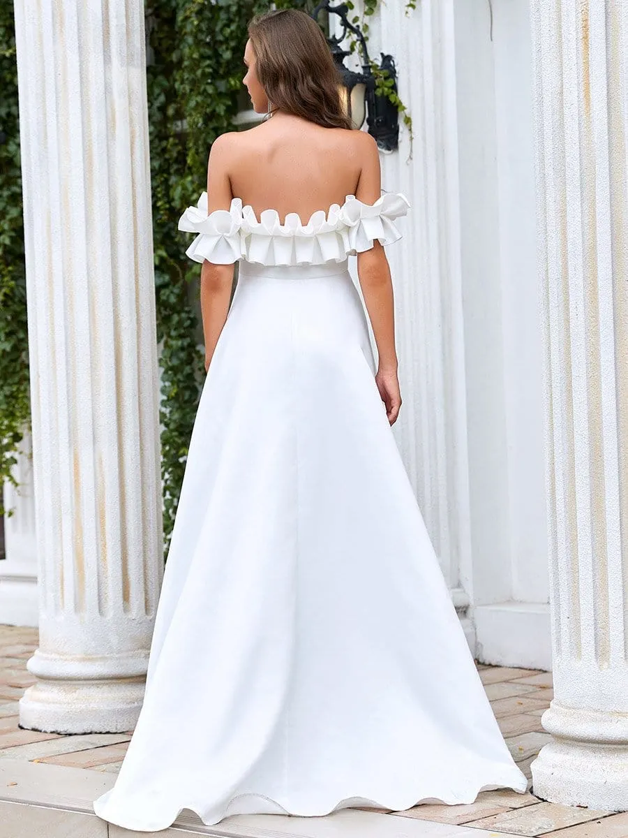 Double Ruffle Sleeveless A-line Floor-Length Wedding Dress