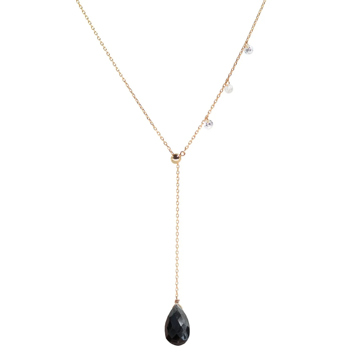 Double Slider Lariat with Black Spinel Briolette Drop