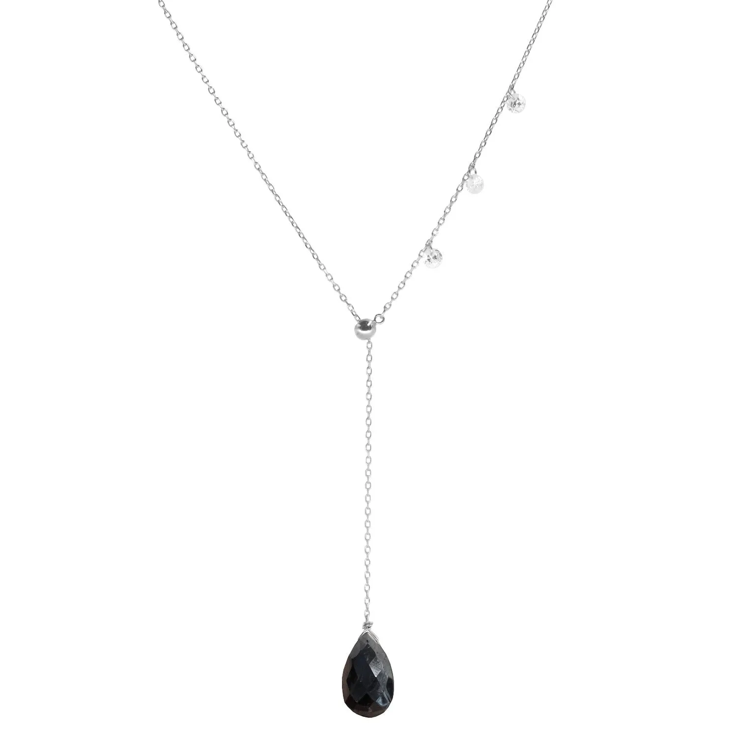 Double Slider Lariat with Black Spinel Briolette Drop