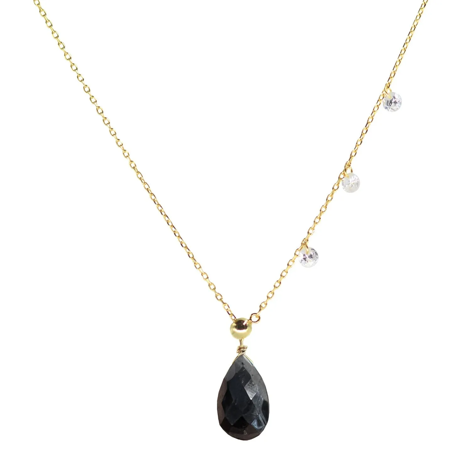 Double Slider Lariat with Black Spinel Briolette Drop