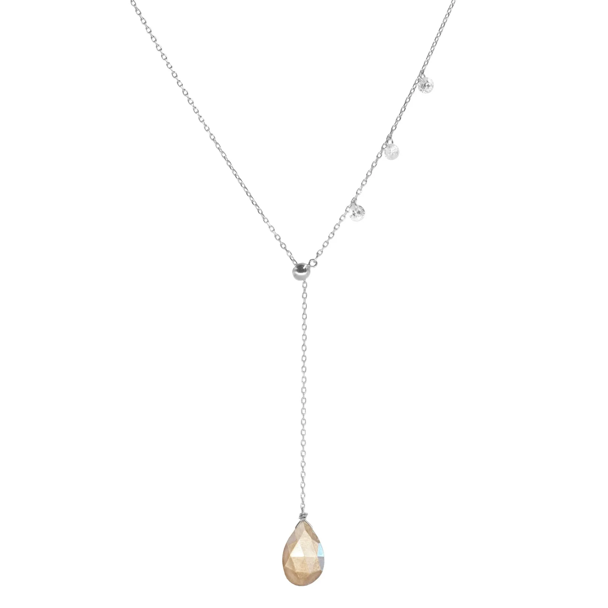 Double Slider Lariat with Mystic Peach Moonstone Drop