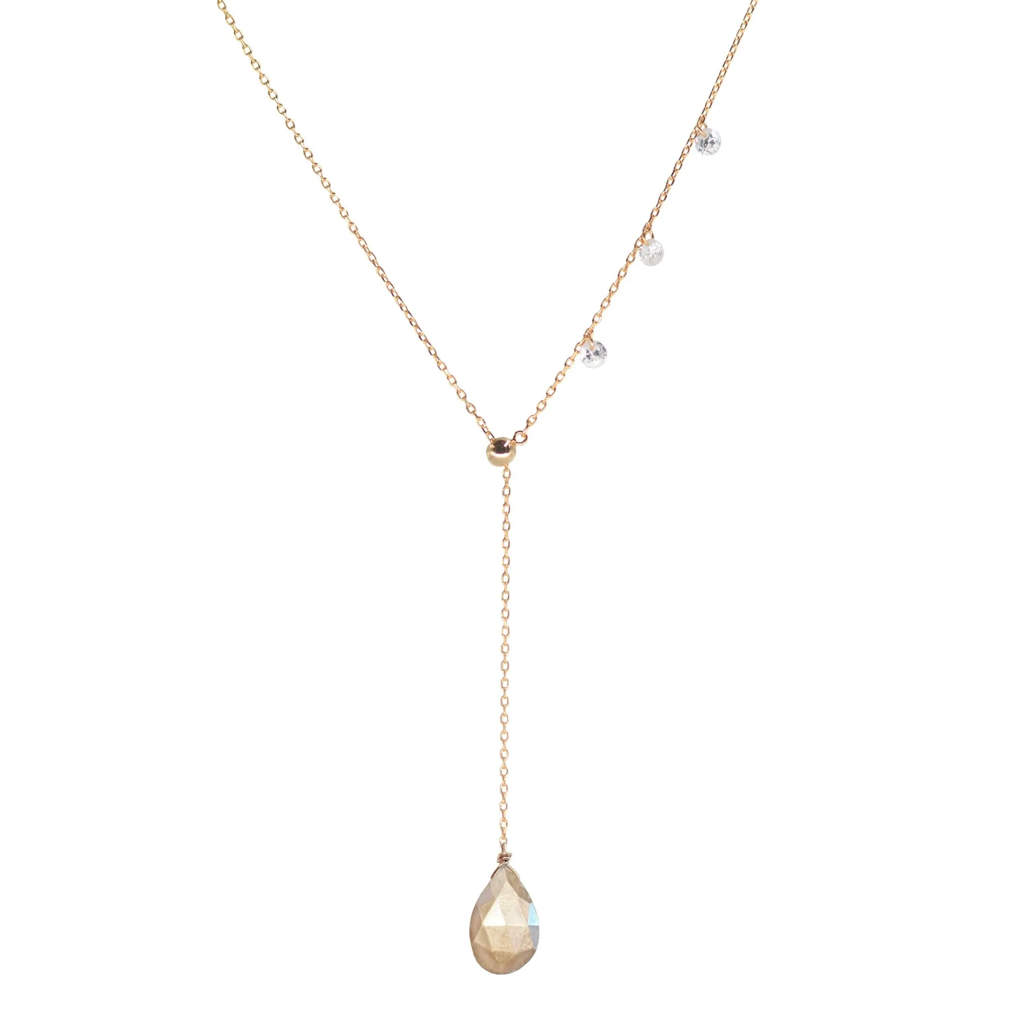 Double Slider Lariat with Mystic Peach Moonstone Drop