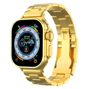 (Double Strap) Smart Watch Golden, Golden Smartwatch for Men Stylish and Functional Ultra Watch Golden Smartwatch - Double (Golden and Black)Bracelet Strap - Bluetooth Call, Wireless Charging, Fitness Tracker - Golden