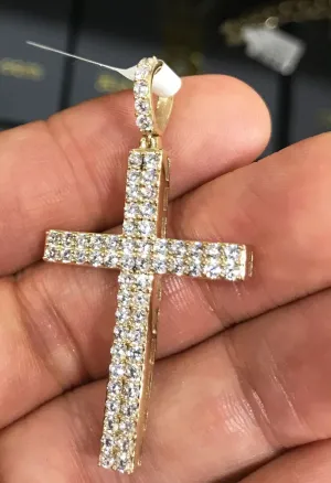 Double Tennis Cross CZ Pendant in 10K Yellow Gold