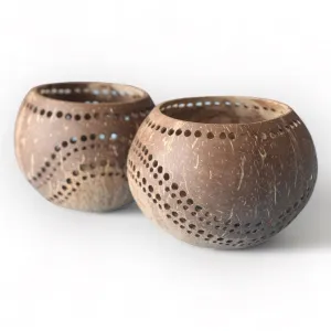 Double Toned Punchout Coconut Tea Light Candle Holders (Set of 2)