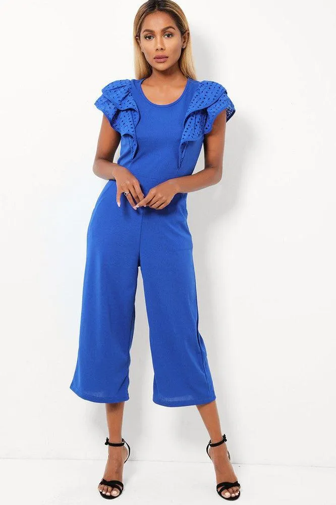 Double Wing Sleeves Cropped Wide Leg Jumpsuit