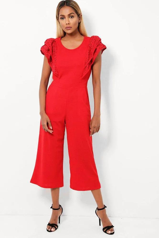 Double Wing Sleeves Cropped Wide Leg Jumpsuit