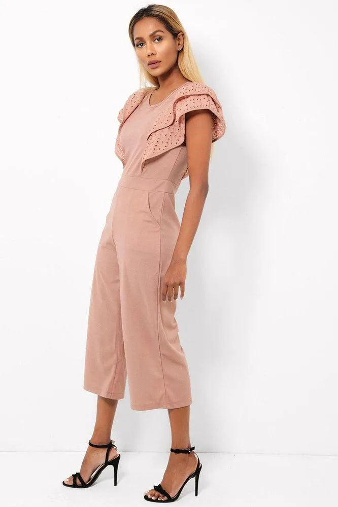 Double Wing Sleeves Cropped Wide Leg Jumpsuit