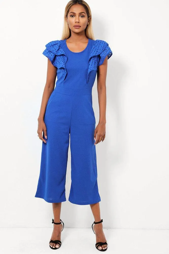 Double Wing Sleeves Cropped Wide Leg Jumpsuit