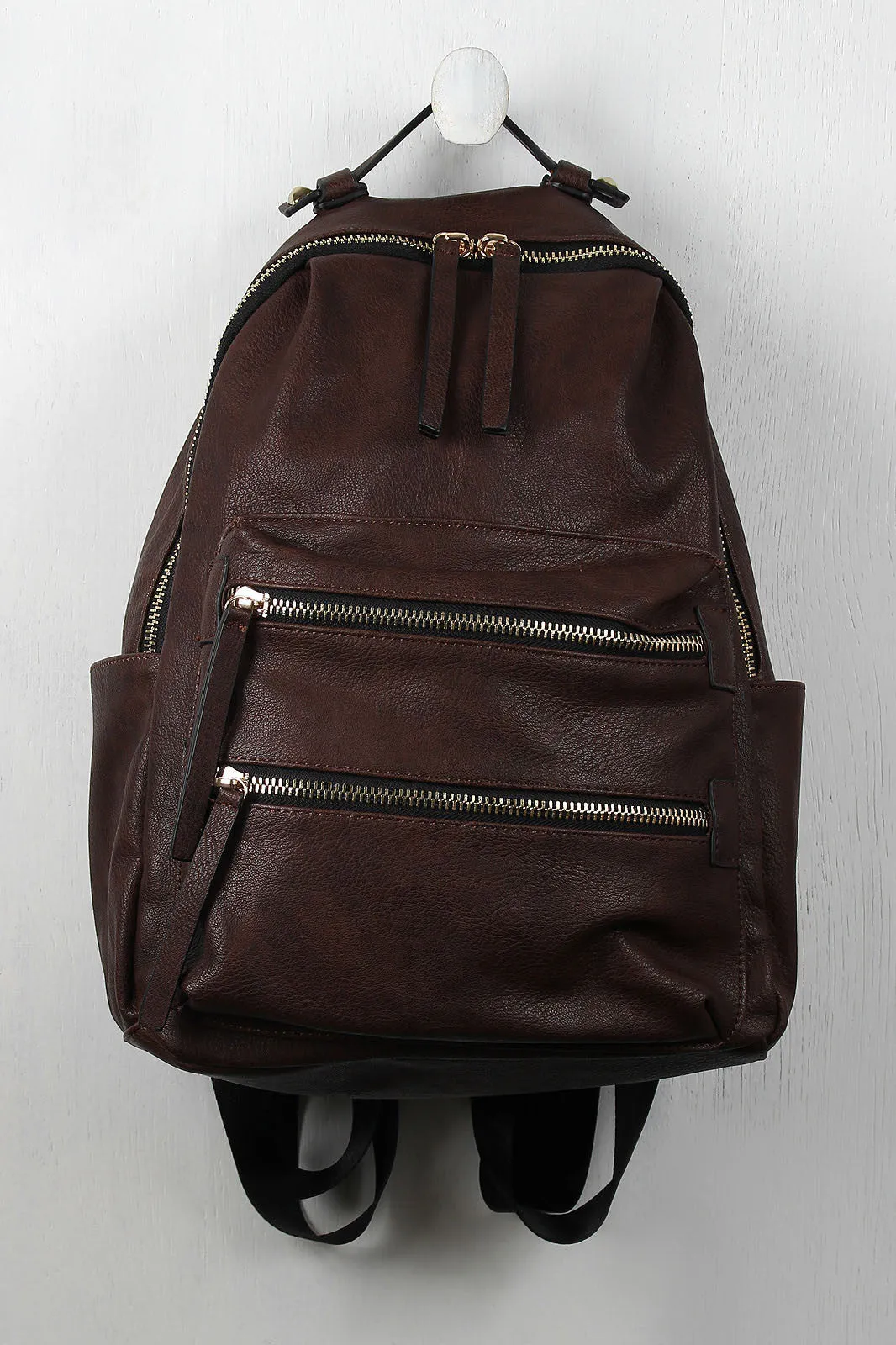 Double Zip Vegan Leather Backpack