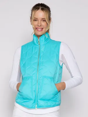 Double Zipper Padded Vest In Caribbean Turquoise