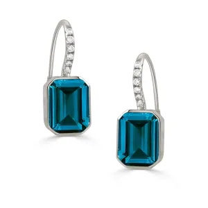 Doves 18K White Gold London Blue Topaz and Diamond Drop Earrings