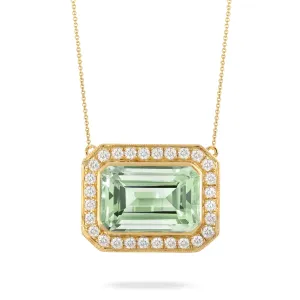 Doves 18K Yellow Gold Diamond Necklace with Mint Green Amethyst