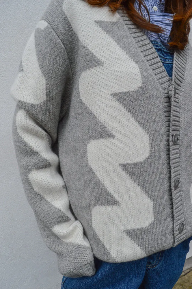 Dr Denim Tom Grey Melange Wave Cardigan